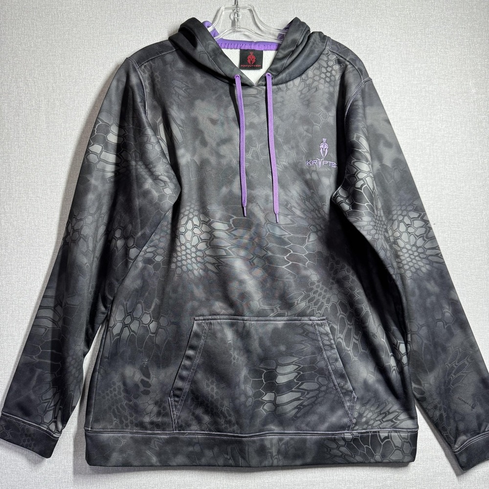 Kryptek Hoodie Womens XL Gray Camo Fleece Lined Pullover‎ Hunting Spartan Logo
